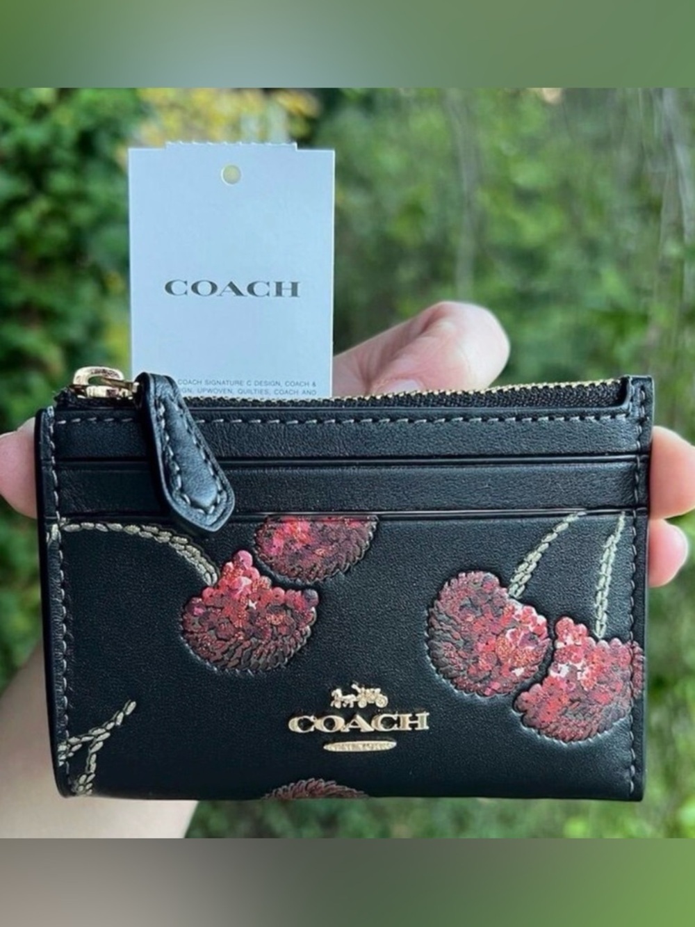COACH Mini Skinny Id Case Cardholder Wallet w Cherry Print NWT AUTHENTIC